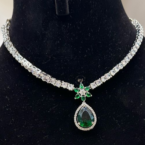 Emerald Green Diamond Style Necklace Set – Real Shine Look