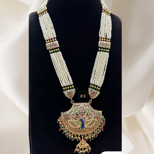 Royal Peacock Design Jadau Set – Long Traditional Necklace in Real Finish