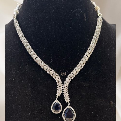 Elegant Blue Stone Diamond Necklace Set – Real Look Finish