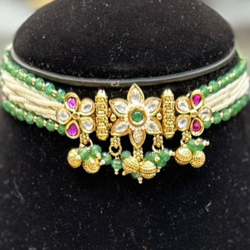 Traditional Choker Necklace Set – Real Look with Ruby & Emerald Stones