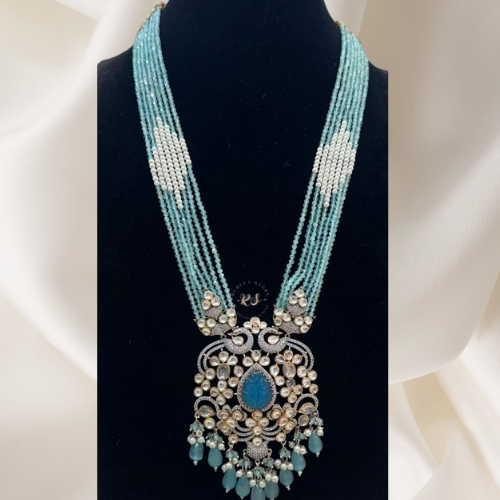 Elegant Light Blue Kundan Pendant Set – Real Look AD Finish