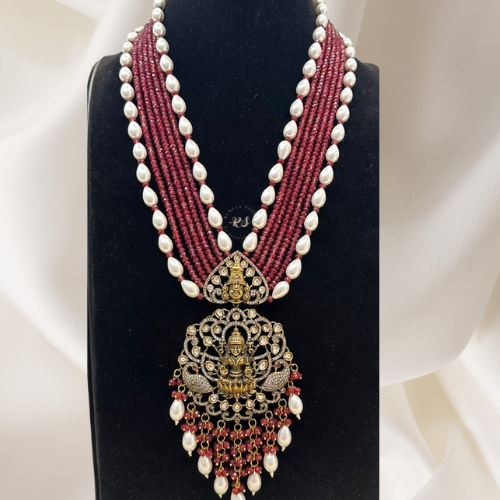 Pink Moti Pendant – Temple Design with Moissanite Sparkle, Real Look