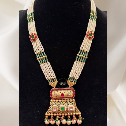 Designer Meena Kari Set – Real Look with Ruby & Green Stones