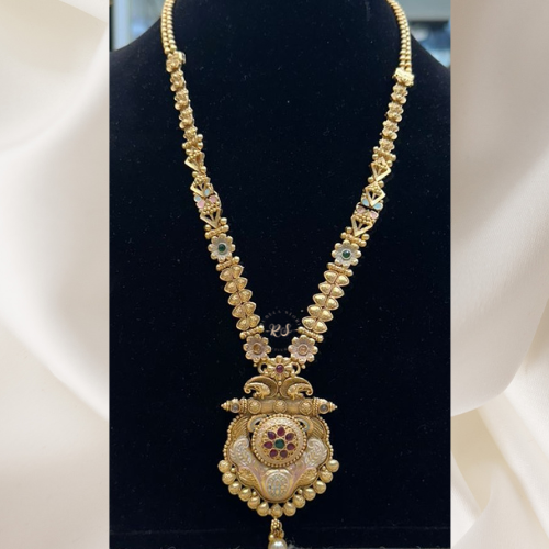 Designer Golden Pendant Set – Meenakari Work Real Finish