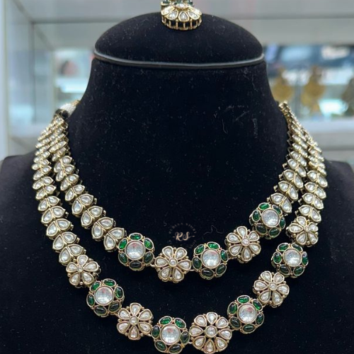 Traditional Double Layer Set – Real Look Polki Kundan Work