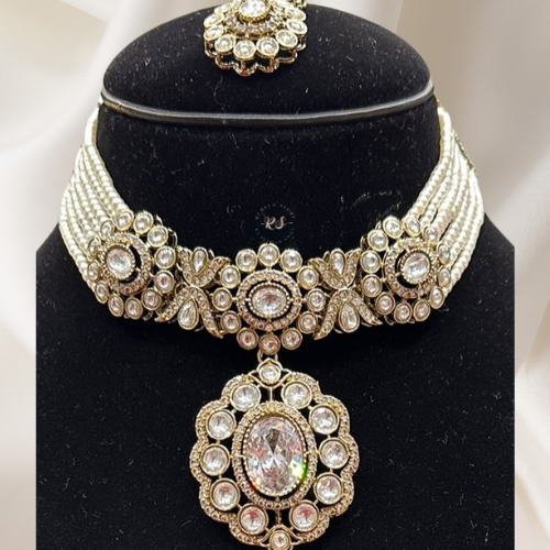 Kundan Polki Choker – Real Gold Look with Classic Pearl Accents