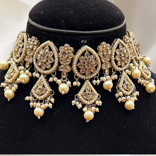 Golden Polki Necklace – Real Look Short Traditional Set