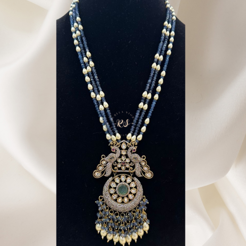 Real Look Diamond Moissanite Pendant Set – Blue Stone & Pearl