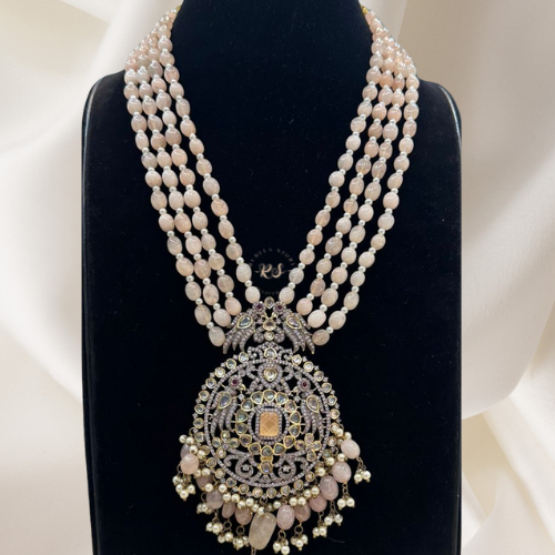 Diamond Look Pendant Set – Peach & Pink Tones