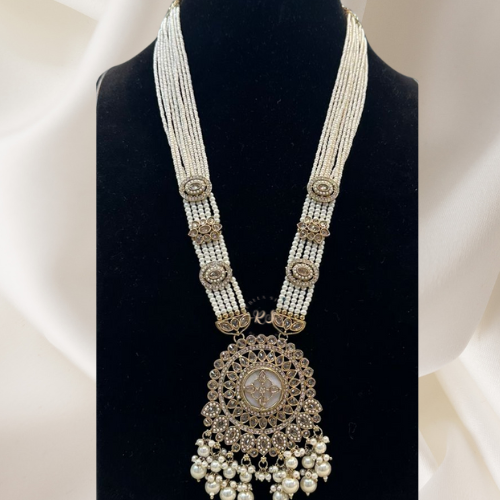 Real Look Polki Pendant Set with White Pearls