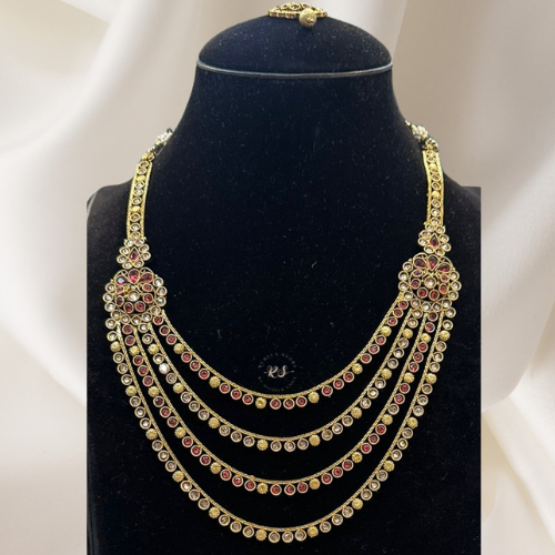 Royal Ruby Polki Toda Set – 3 Layer Design