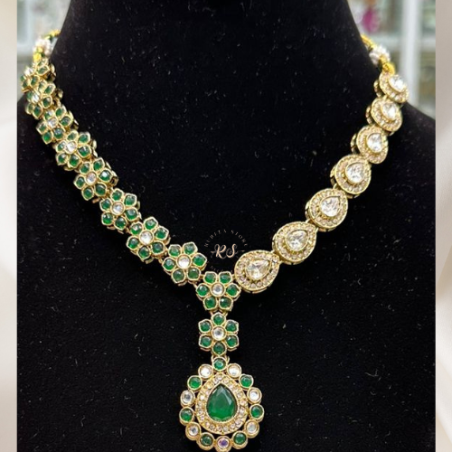 Real Look Polki Kundan Green Stone Set