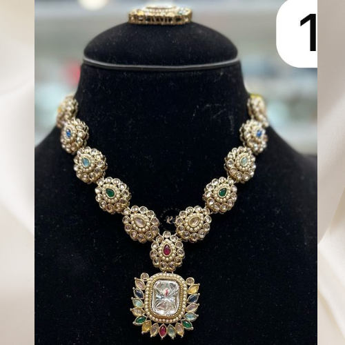 Traditional Golden Kundan Polki Set with Multicolor Stones