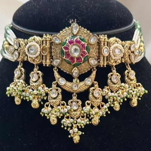 Elegant Meena Kari Choker Set – Mint Green Real Look Finish