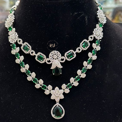 Emerald Green Double Layer Necklace – Real Diamond Finish Look