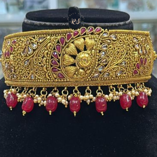 Royal Polki Choker Set – Real Look Gold with Ruby Stones