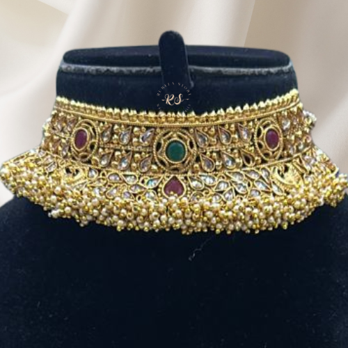 Green Ruby Golden Polki Choker – Real Look Royal Set