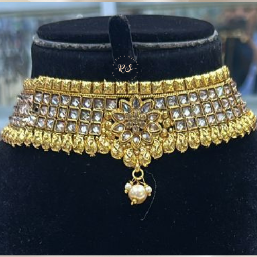 Real Look Golden Polki Choker Set – Traditional Elegance