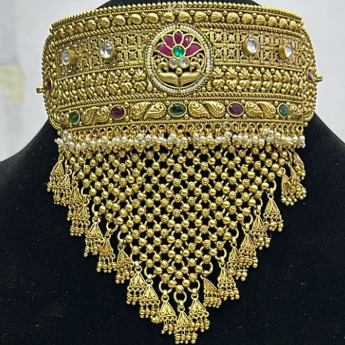 Rajputi Style Choker Set – Real Golden Finish with Ruby & Green Kundan