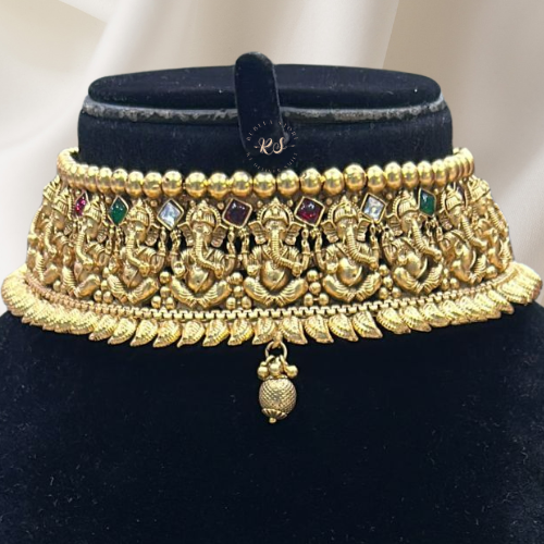 Temple Look Ruby Choker Set – Real Gold Finish