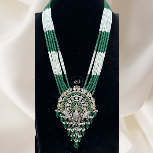 Peacock Design Green White Pendant Set – Real Diamond Look
