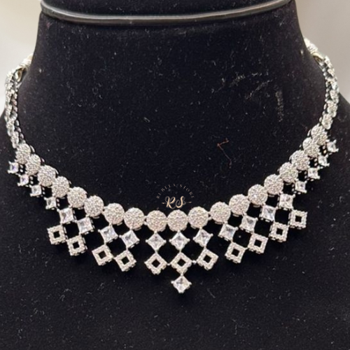Real Look AD Silver Finish Diamond Style Set