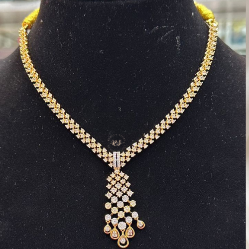 Real Diamond Look Golden AD Necklace Set – Short Style