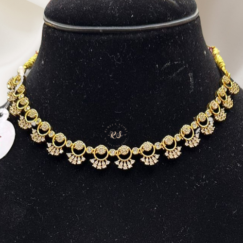 Elegant Real Look Golden Silk Set with AD Moissanite