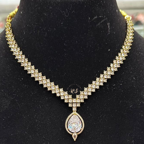 Elegant Real Look Golden Silk Set with AD Moissanite