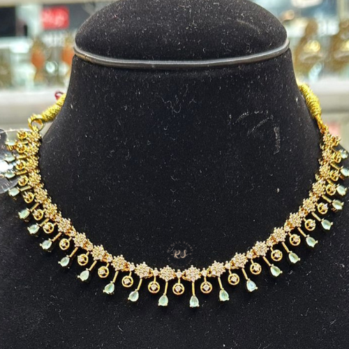 Elegant Real Look Golden Silk Set with AD Moissanite – Multi-Colour Options
