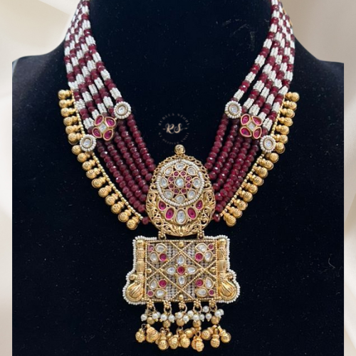 Traditional Short Moti Set – Real Gold Look with Kundan Ruby & Green Options