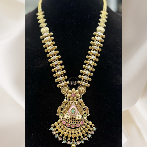 Heavy Golden Kundan Pendant Set with Ruby & Green Detailing – Real Look