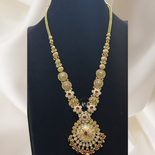 Premium Mina Kari & Ruby Pendant Set – Real Gold Polish