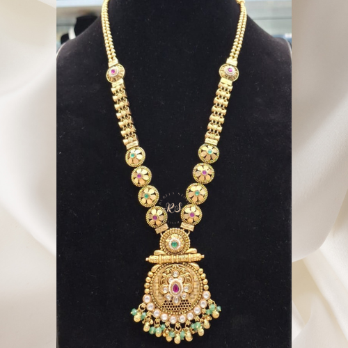 Green Colour Pendant Set in Real Gold  look Finish