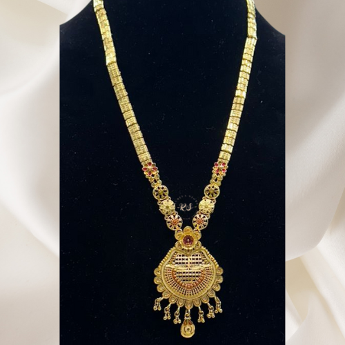 Real Look Yellow Golden Pendant Set with Mina Kari Work