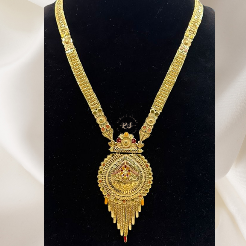 Real Look Yellow Golden Pendant Set with Mina Kari Work