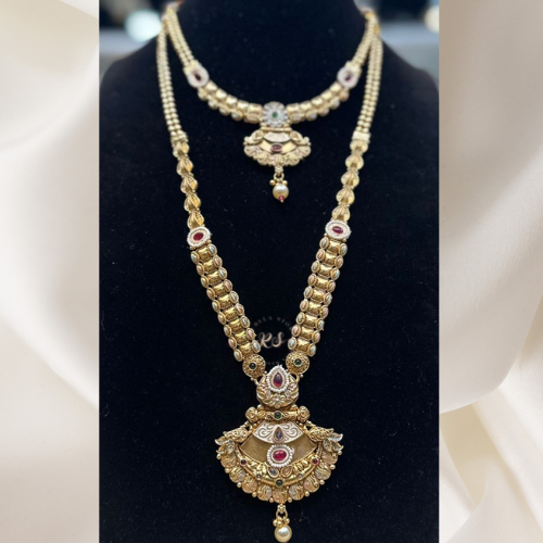 Traditional Golden Jewellery Set – Long Short Mina Kari Combo Design