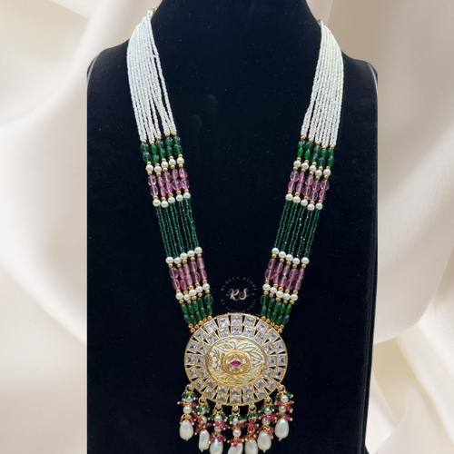 Kundan Style Ruby Green Pendant Set