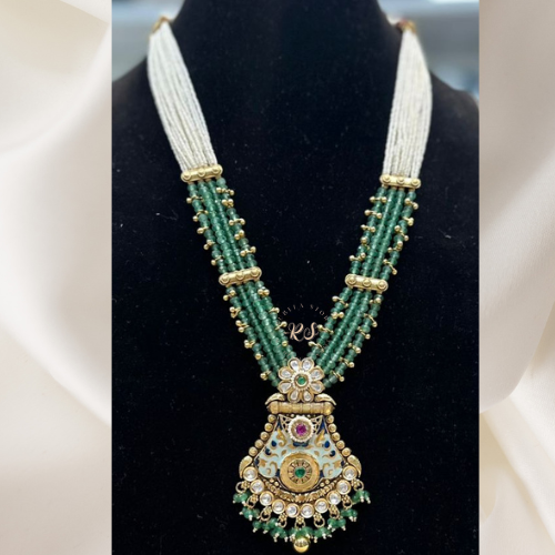 Traditional Mint Green Mina Kari Pendant Set