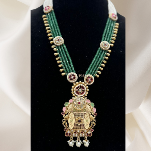 Traditional Mint Green Mina Kari Pendant Set
