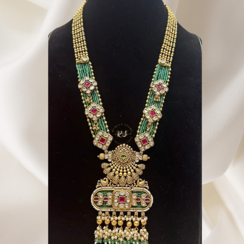 Real Finish Golden Mint Green Pendant Jewellery Set