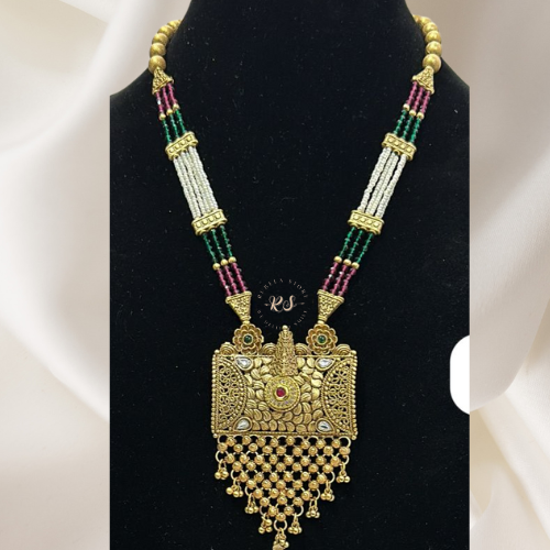 Real Gold Look Pendant Set – Ruby & Green Design