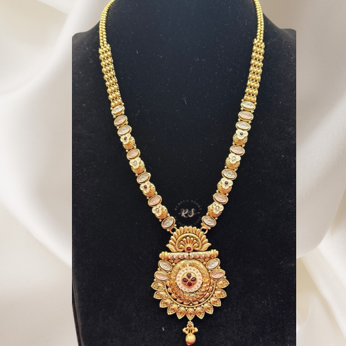 Antique Style Golden Mina Kari Pendant Mala – Real Finish