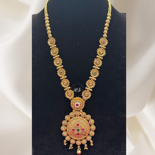 Traditional Green Ruby Golden Pendant Set – Real Gold Finish