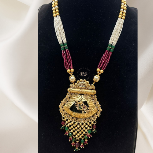 Gold Finish Green Ruby Pendant Set – Elegant Look