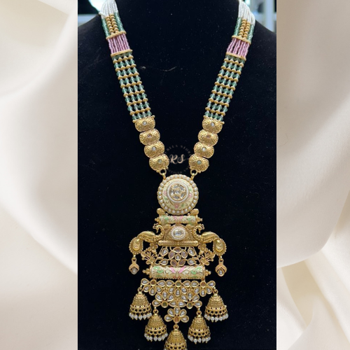 Elegant Pink Green Pendant Set – Real Fininsh kundan work