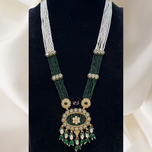 Hydro Green Stone Kundan Pendant Set