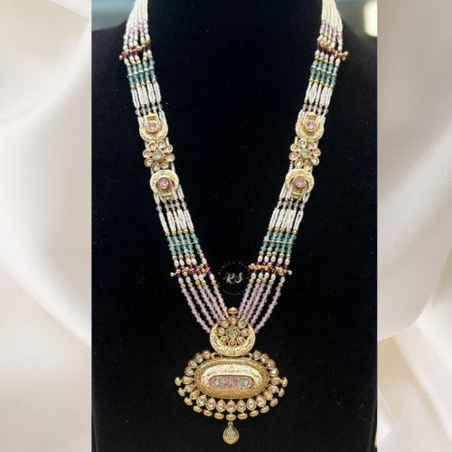 Pastel Pink Green Kundan Pendant Set – Gold Look