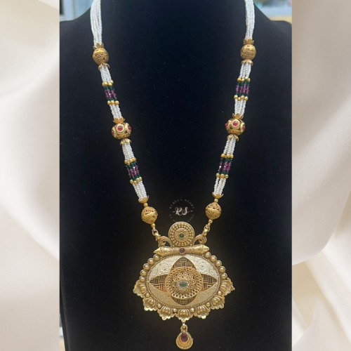 Real Look Green Ruby Pendant Set with Meenakari