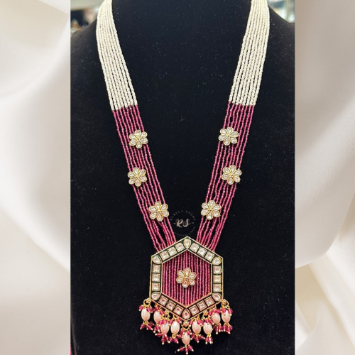 Hydro Ruby Kundan Pendant Set with Moti Work